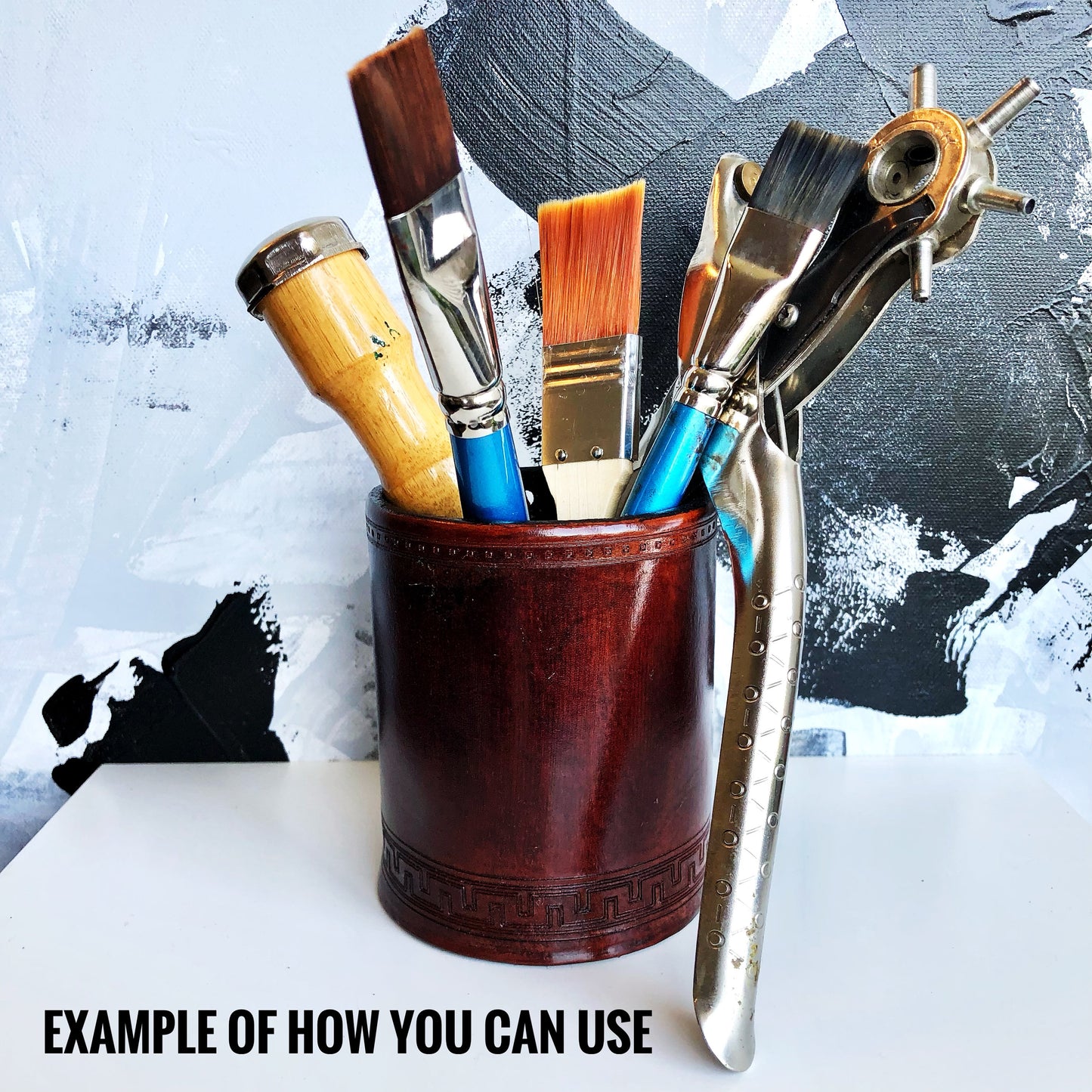 Handmade Leather Pencil and Pen Holder, Dark Brown