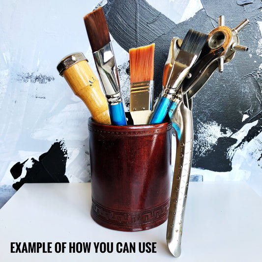 Handmade Leather Pencil and Pen Holder, Dark Brown