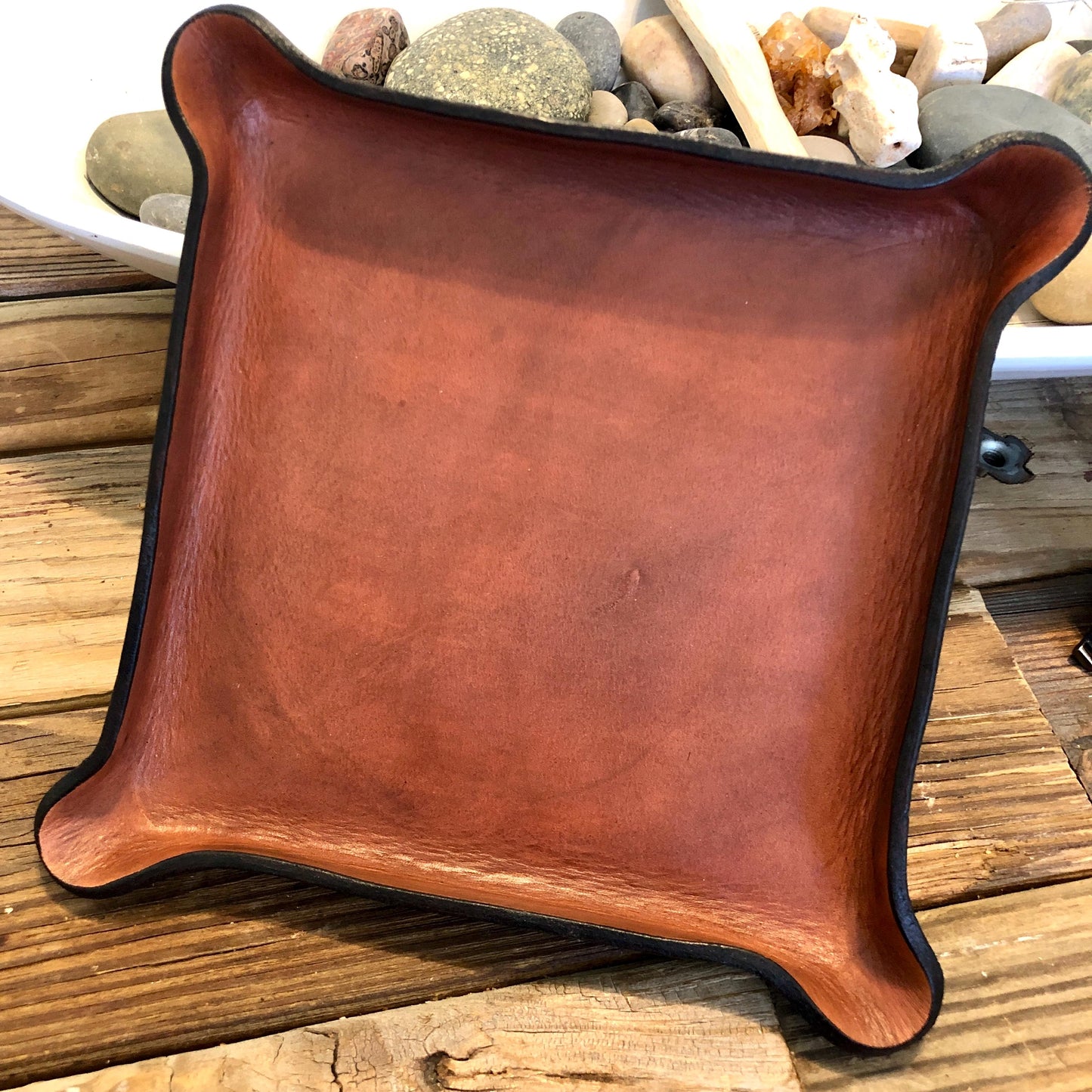 Handmade Square Leather Catch All Tray