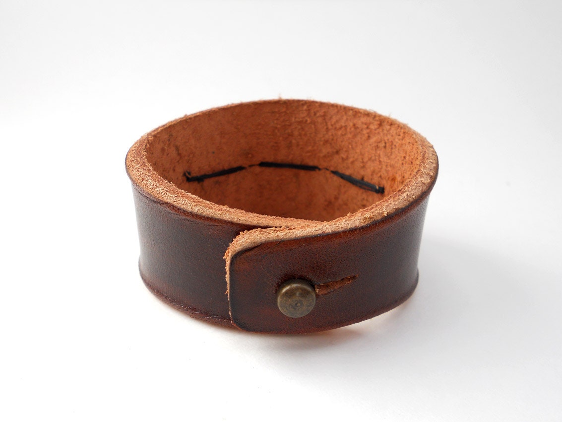 Brown Leather Bracelet Cuff with Yellow Jade Stone Beads