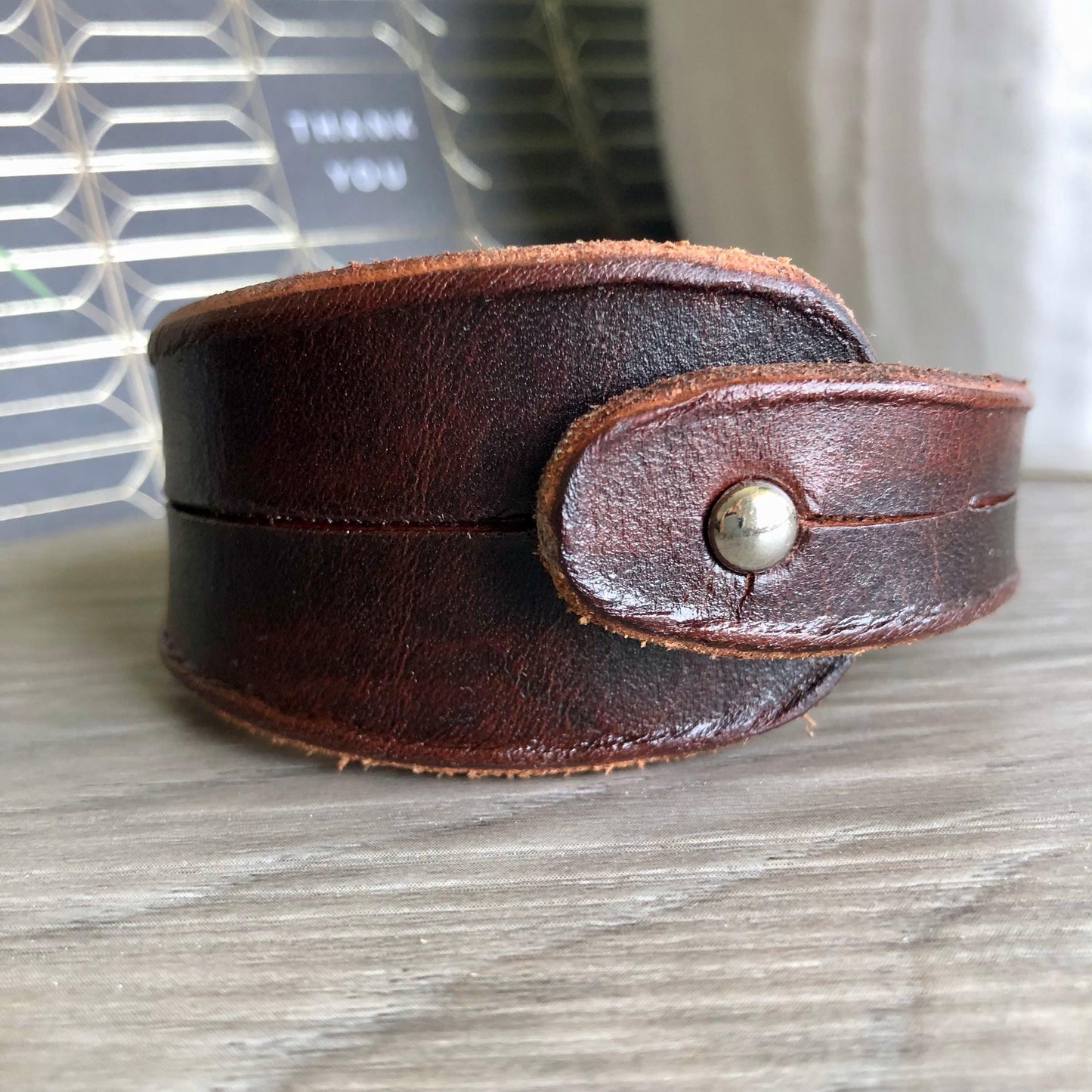 Dark Brown Leather Bracelet for Men Handmade from Rawhide Leather