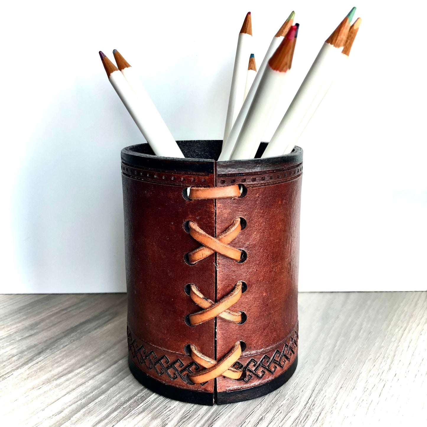 Handmade Leather Pencil and Pen Holder Engraved with I Love You Dad!!