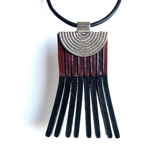 Black and Brown Leather Fringe Necklace