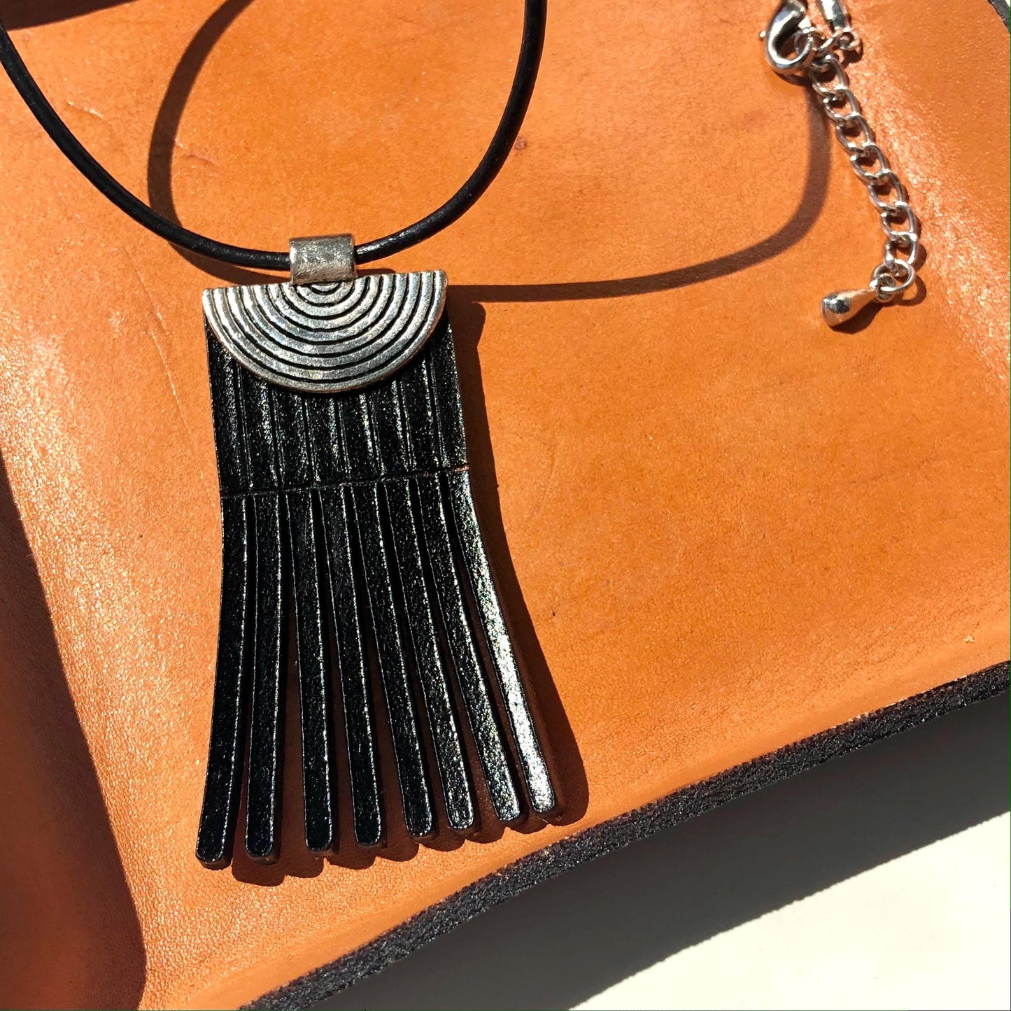 Black Leather Fringe Necklace