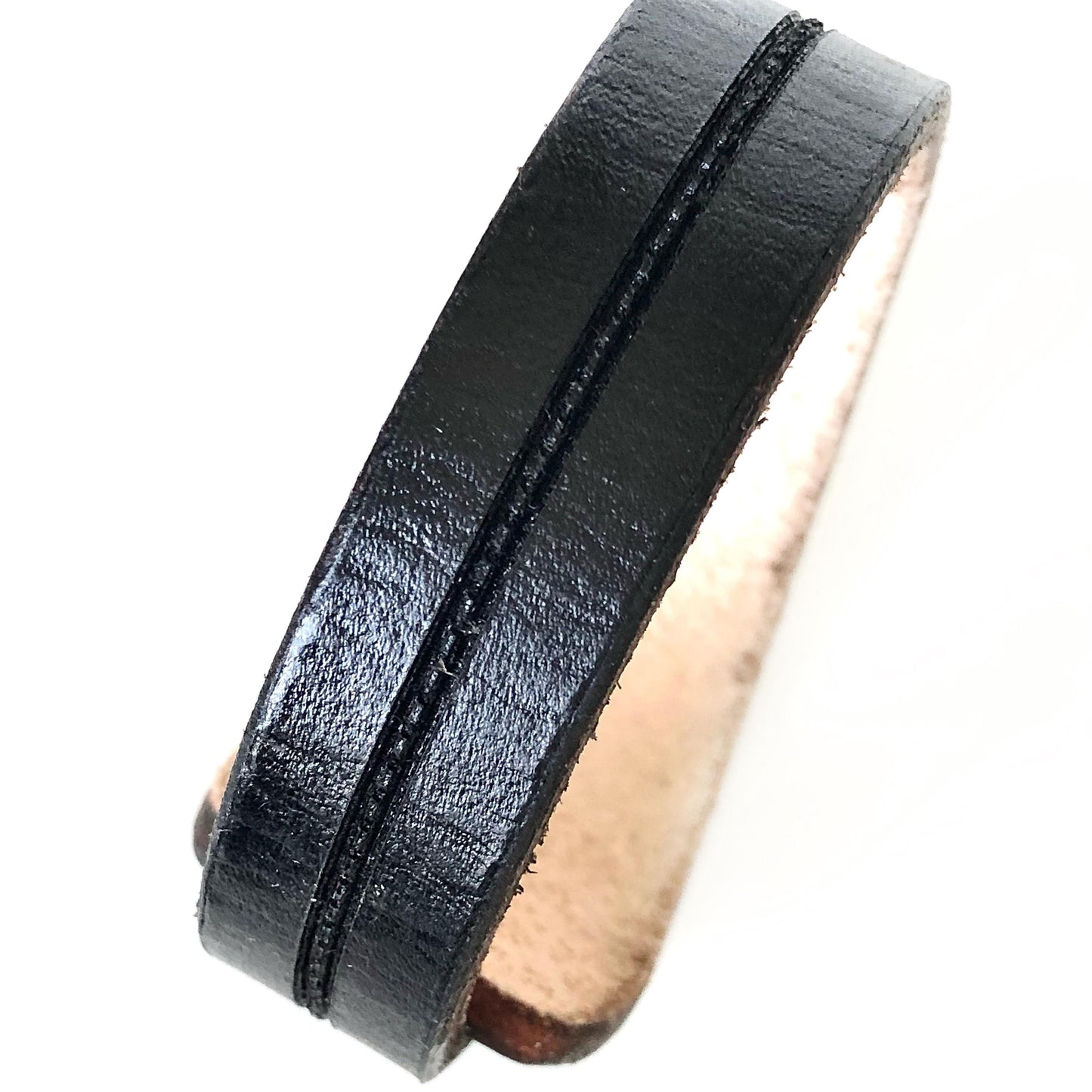 Classic Black Leather Bracelet for Men Handmade from Rawhide Leather