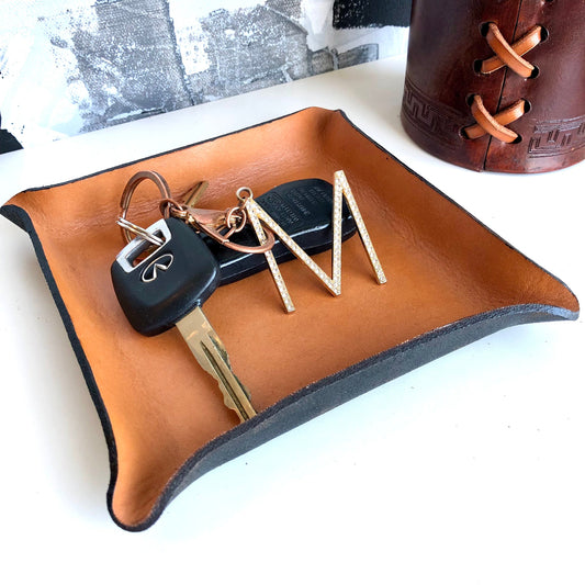 Handmade Small Square Leather Catch All Tray