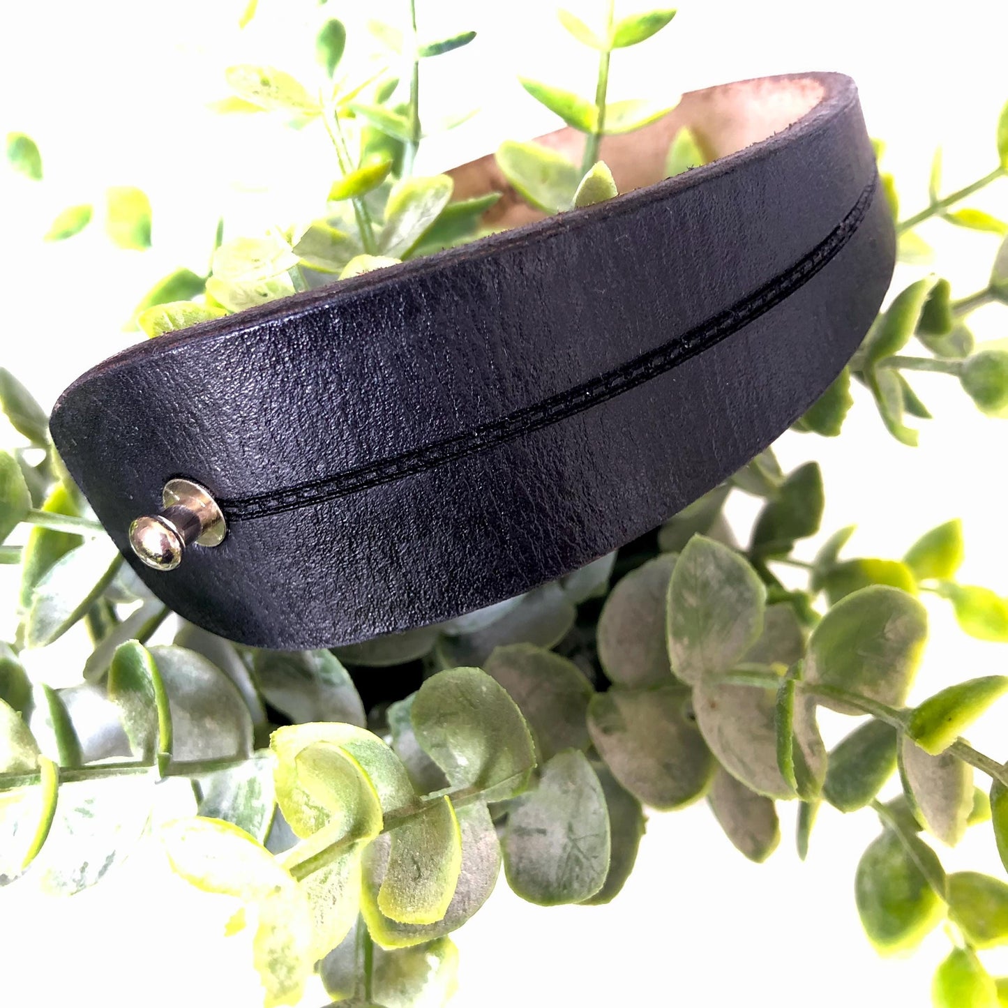 Classic Black Leather Bracelet for Men Handmade from Rawhide Leather
