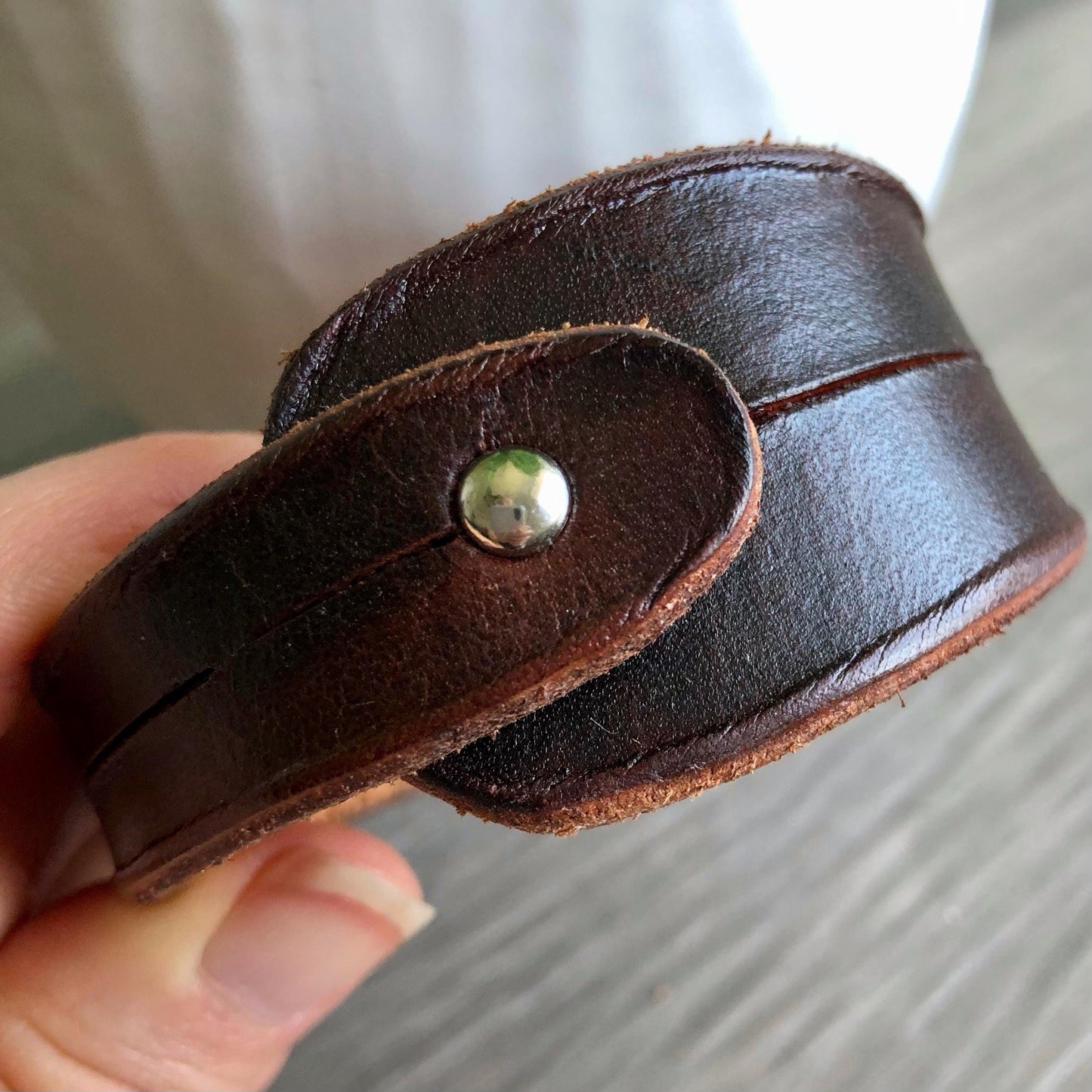 Dark Brown Leather Bracelet for Men Handmade from Rawhide Leather