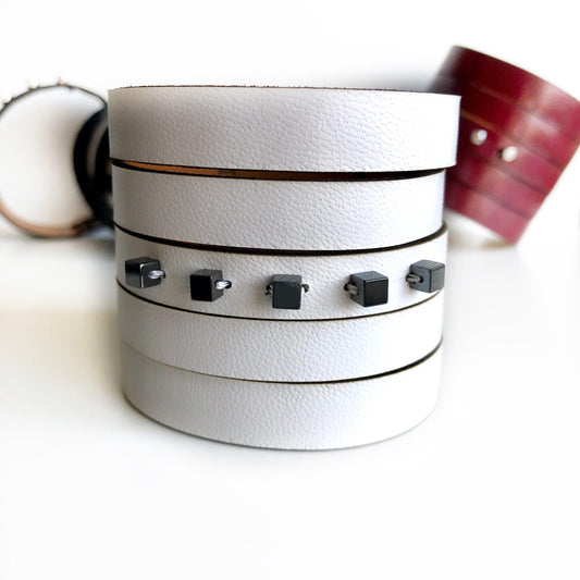 White Leather Wrist Cuff with Slits