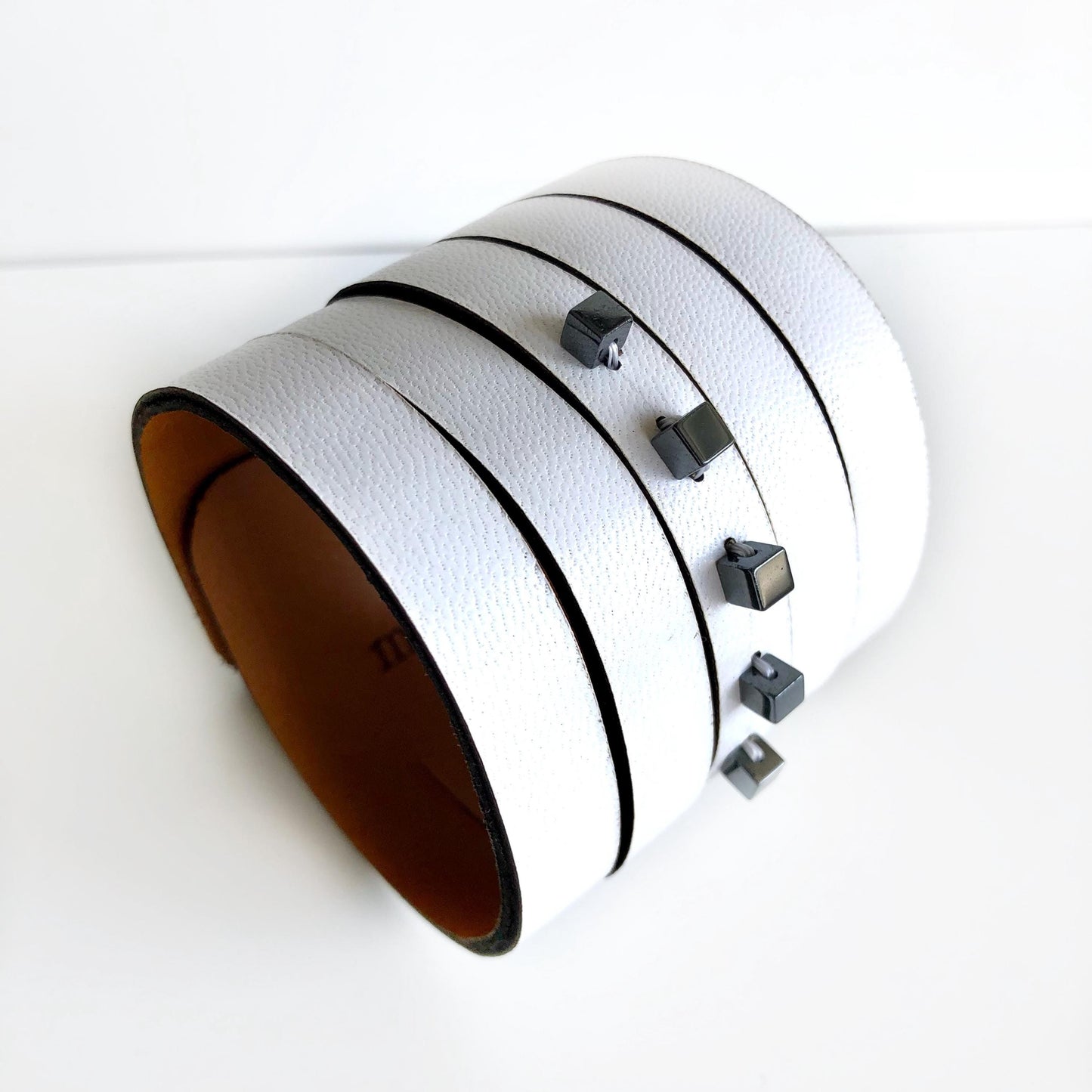 White Leather Wrist Cuff with Slits